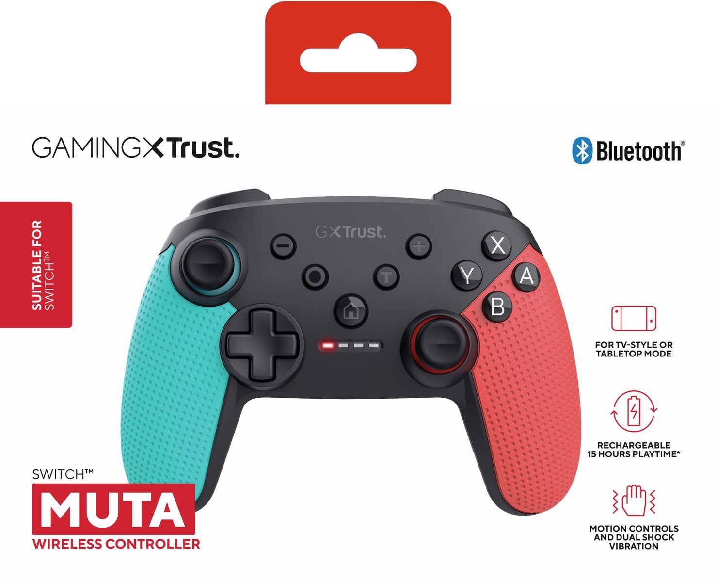 Trust GXT 1246B Muta Nero, Blu, Rosso Bluetooth Gamepad Nintendo Switch, Nintendo Switch Lite [25427]