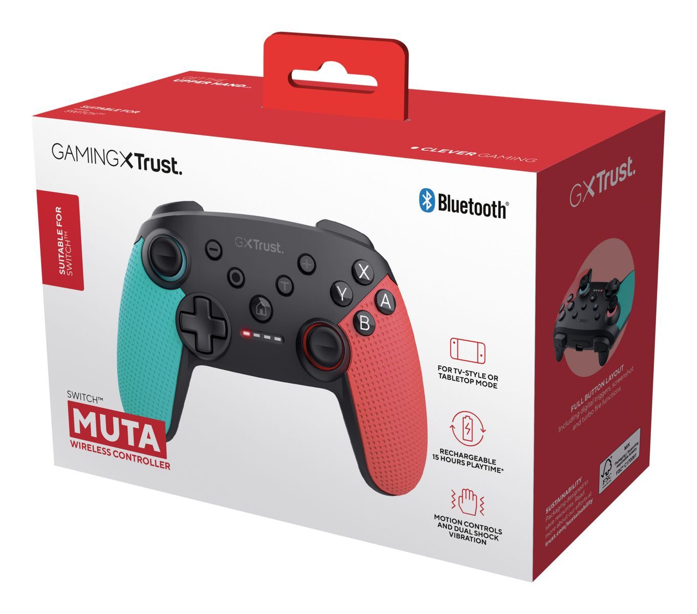 Trust GXT 1246B Muta Nero, Blu, Rosso Bluetooth Gamepad Nintendo Switch, Nintendo Switch Lite [25427]