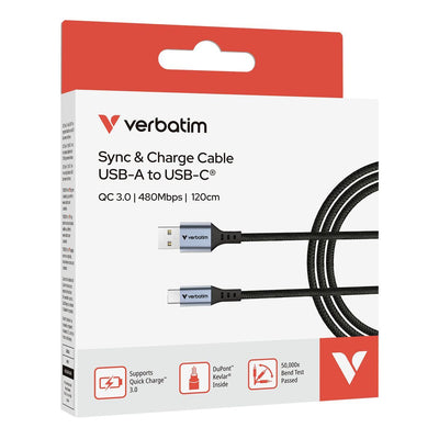 VERBATIM CAVO SYNC CHARGE USB-A TO USB-C 18W 120 CM [31843]