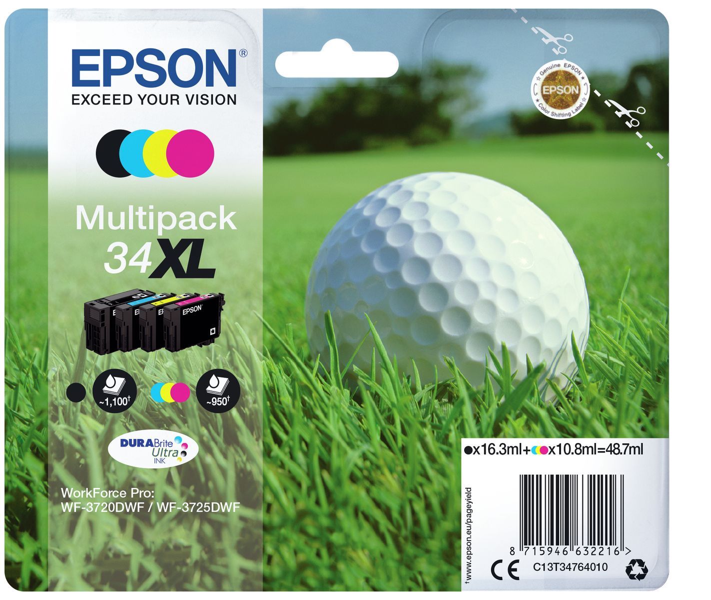 Epson Golf ball Multipack 4 colori DURABrite Ultra Pallina da golf 34XL [C13T34764010]