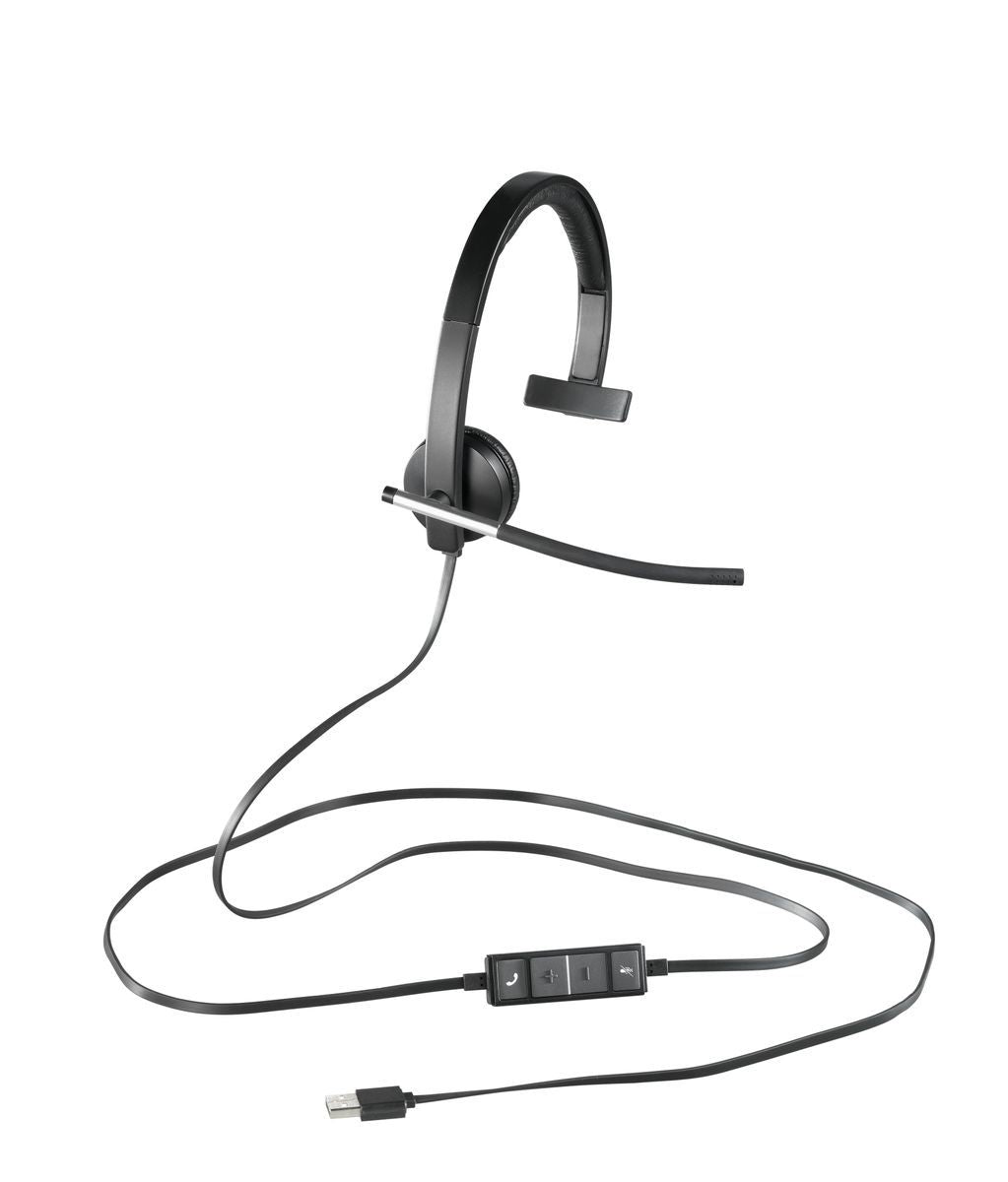 Logitech H650e Auricolare Cablato A Padiglione Ufficio USB tipo A Nero, Argento [981-000514]