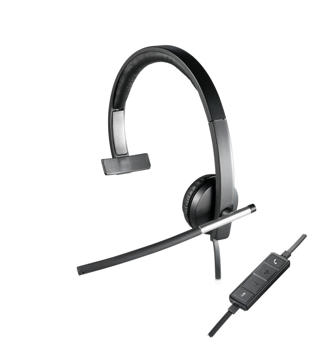 Logitech H650e Auricolare Cablato A Padiglione Ufficio USB tipo A Nero, Argento [981-000514]