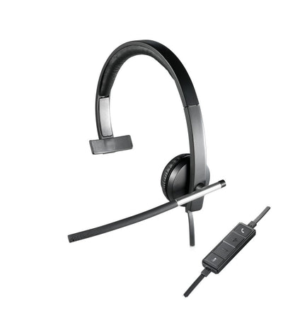 Logitech H650e Auricolare Cablato A Padiglione Ufficio USB tipo A Nero, Argento [981-000514]