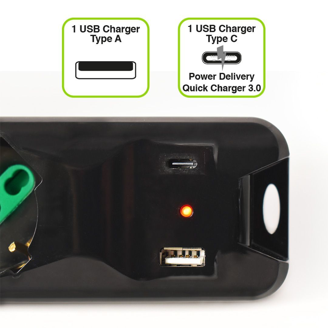 LIMPIADOR ENERGÉTICO TECNOWARE ENTRADA SCHUKO - 5 SALIDAS ITA/SCHUKO + USB-A, USB-C [FMP5GIGUSB]