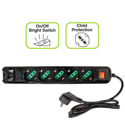 LIMPIADOR ENERGÉTICO TECNOWARE ENTRADA SCHUKO - 5 SALIDAS ITA/SCHUKO + USB-A, USB-C [FMP5GIGUSB]