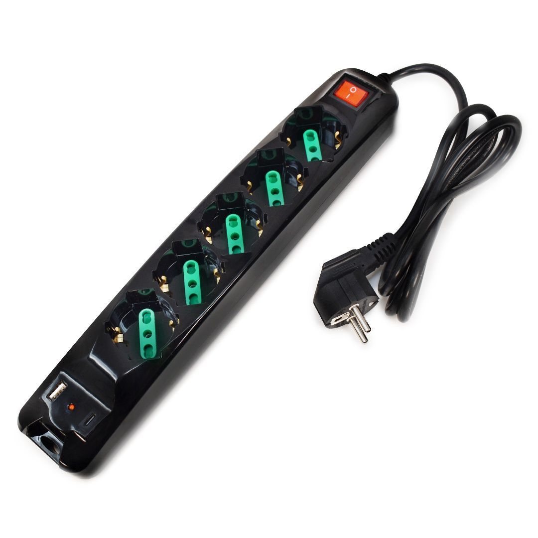 LIMPIADOR ENERGÉTICO TECNOWARE ENTRADA SCHUKO - 5 SALIDAS ITA/SCHUKO + USB-A, USB-C [FMP5GIGUSB]