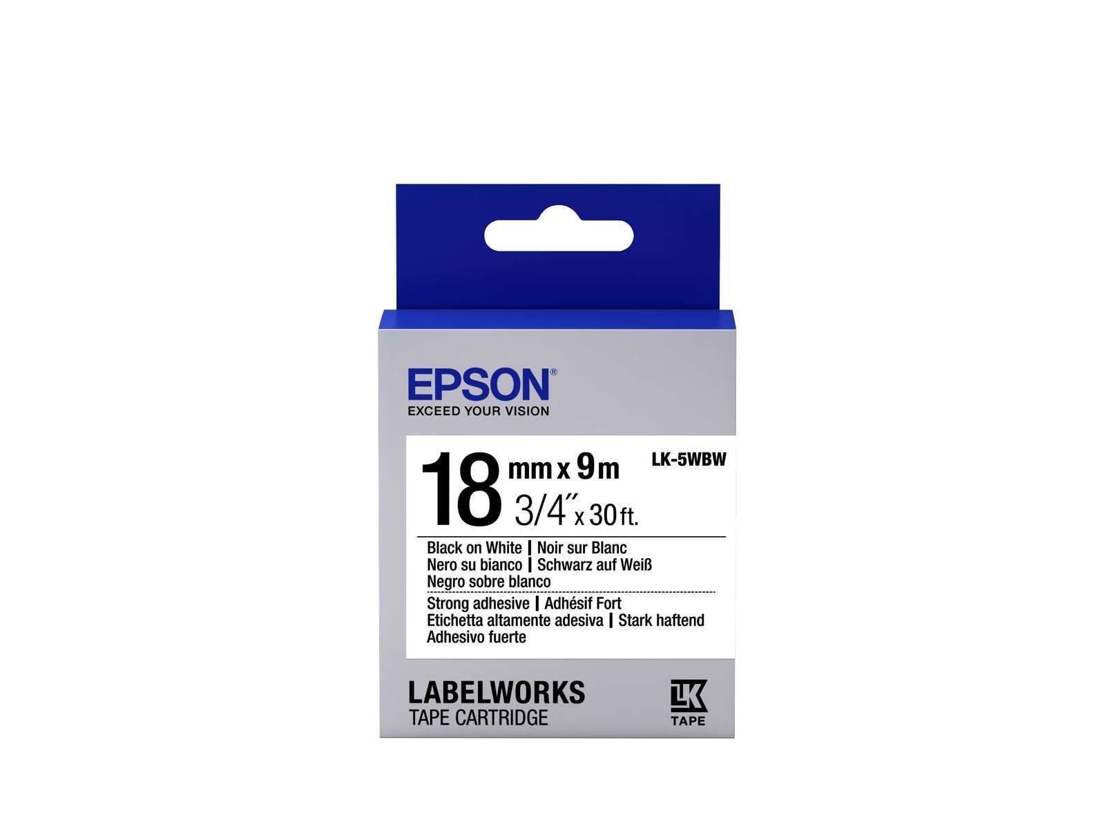 Epson Nastro fondo Bianco per testo Nero, altamente adesivo 18/9 LK-5WBW [C53S655012]