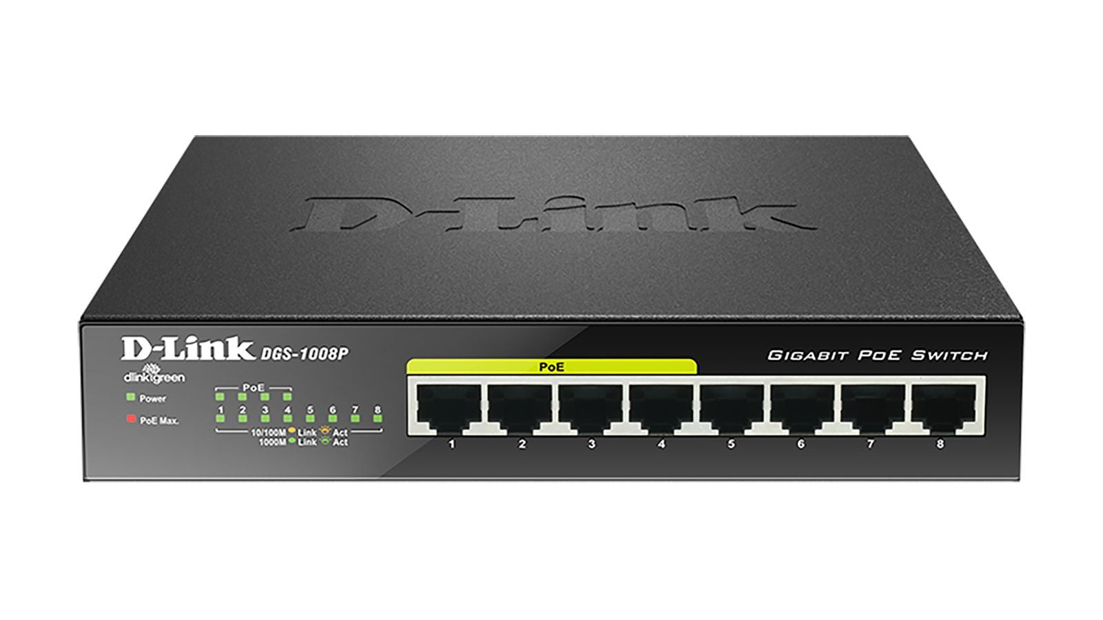 D-Link DGS-1008P switch di rete Non gestito Gigabit Ethernet (10/100/1000) Supporto Power over Ethernet (PoE) Nero [DGS-1008P]