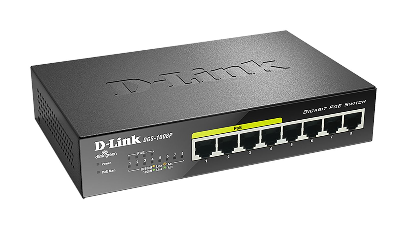D-Link DGS-1008P switch di rete Non gestito Gigabit Ethernet (10/100/1000) Supporto Power over Ethernet (PoE) Nero [DGS-1008P]