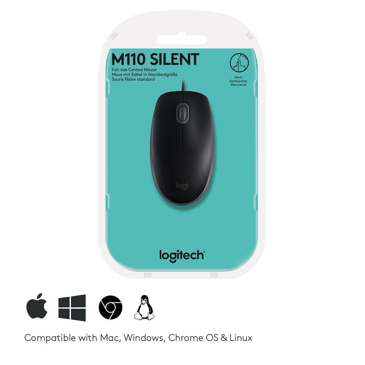 Logitech B110 Silent mouse Ambidestro USB tipo A Ottico 1000 DPI [910-005508]