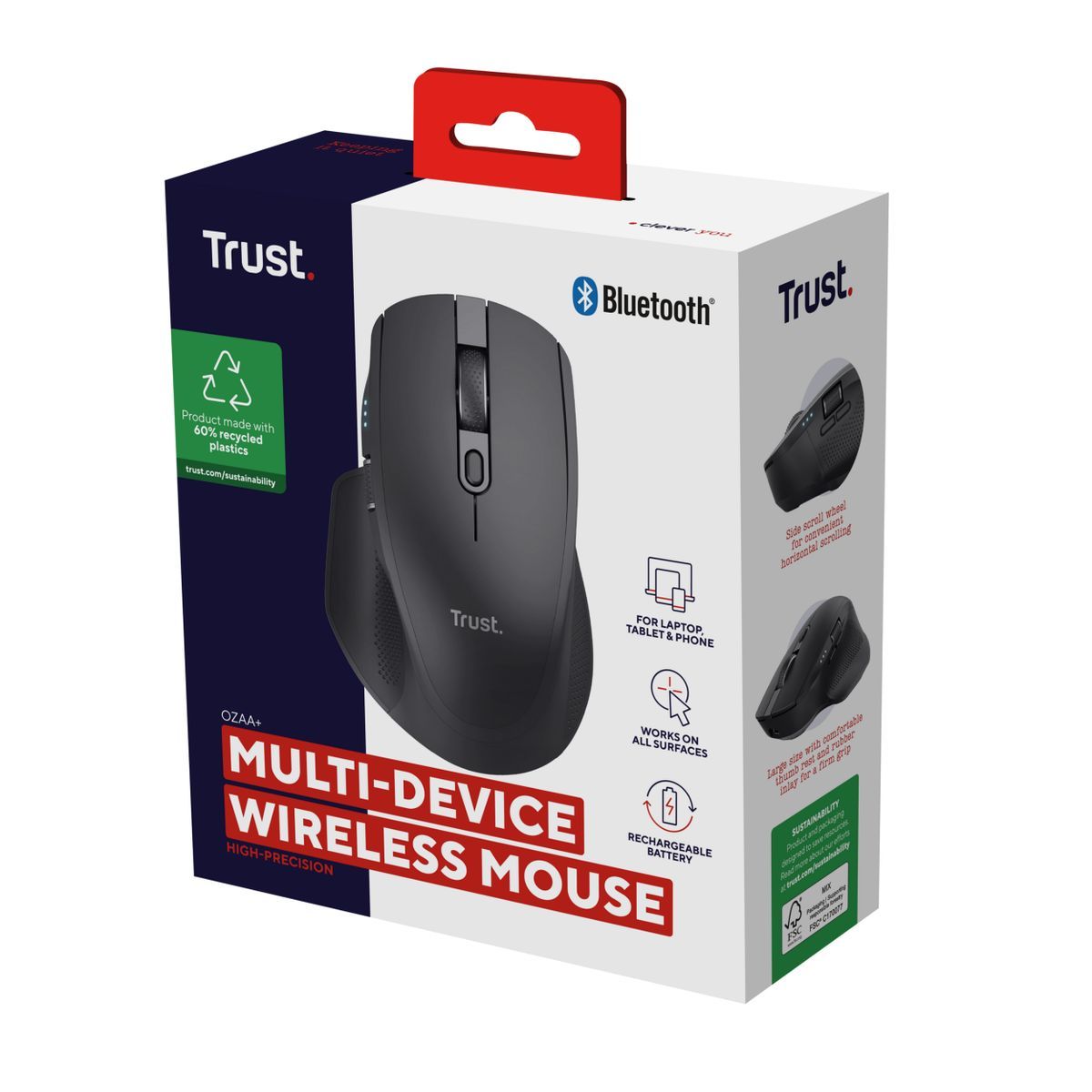 Trust Ozaa+ mouse Ufficio Mano destra RF senza fili + Bluetooth Ottico 3200 DPI [24820]