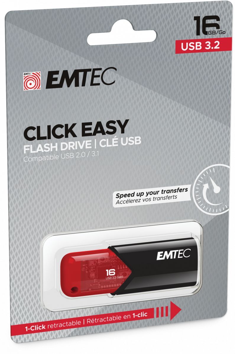 Emtec Click Easy unità flash USB 16 GB USB tipo A 3.2 Gen 2 (3.1 Gen 2) Nero, Rosso [ECMMD16GB113]