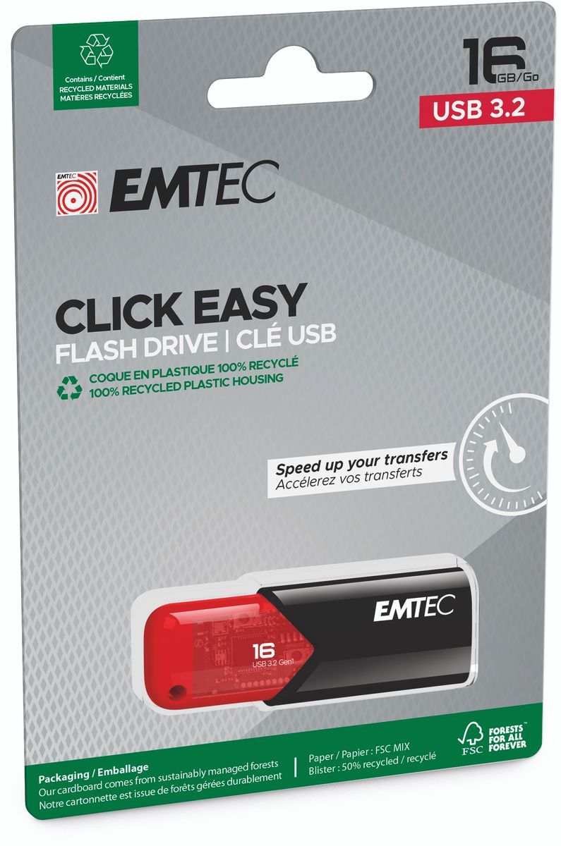 Emtec Click Easy unità flash USB 16 GB USB tipo A 3.2 Gen 2 (3.1 Gen 2) Nero, Rosso [ECMMD16GB113]
