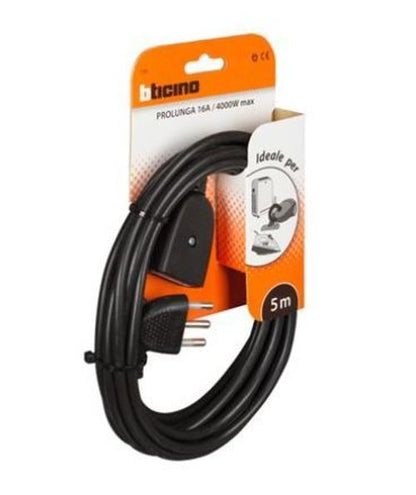 Prolunga dom. da 5m con Presa Maschio 16A e Presa Femm. Bipasso 10/16A -Nero- [BT-2528N]