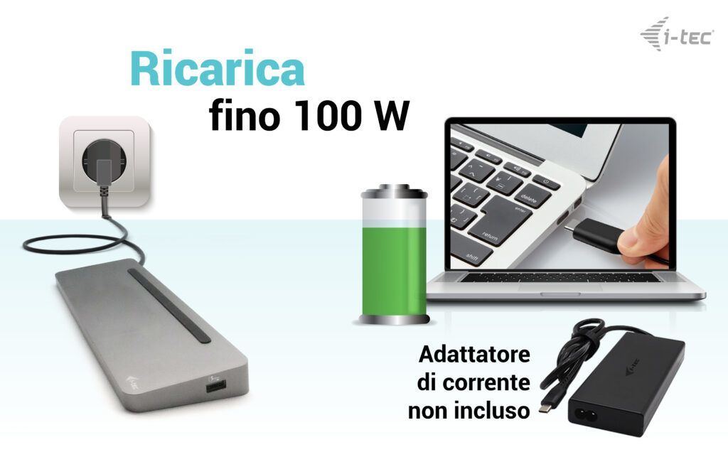 i-tec USB-C Metal Ergonomic 3x 4K Display Docking Station + Power Delivery 100 W [C31FLAT2PDPRO]