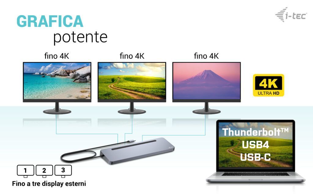 i-tec USB-C Metal Ergonomic 3x 4K Display Docking Station + Power Delivery 100 W [C31FLAT2PDPRO]