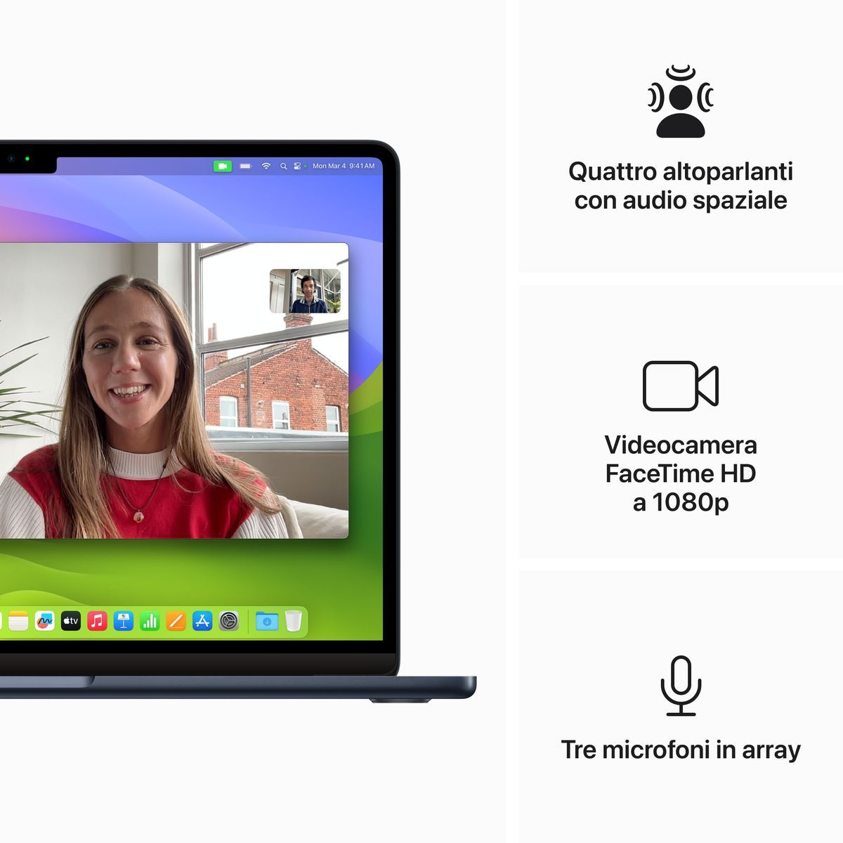 Apple MacBook Air 13": Chip M2 con CPU 8-core e GPU 8core, 256GB SSD - Mezzanotte [MC7X4T/A]