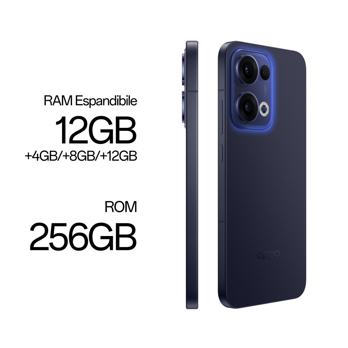 OPPO Reno13 5G AI Smartphone, Tripla fotocamera 50+8+2MP, Selfie 50MP, Display 6.59 120HZ AMOLED FHD+, 5600mAh, RAM 12GB(Esp4GB/8GB/12GB)+ROM 256GB, [Versione Italia], Luminous Blue [110010235376]