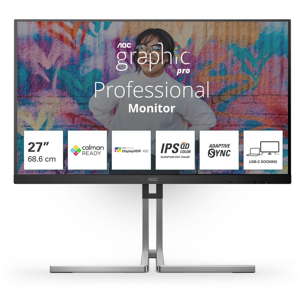 AOC MONITOR 27 IPS 16:9 4MS 420 CDM, USB-C, PIVOT, DP/HDMI [Q27U3CV]