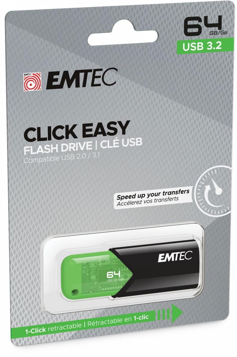 Emtec Click Easy unità flash USB 64 GB USB tipo A 3.2 Gen 1 (3.1 Gen 1) Nero, Verde [ECMMD64GB113]