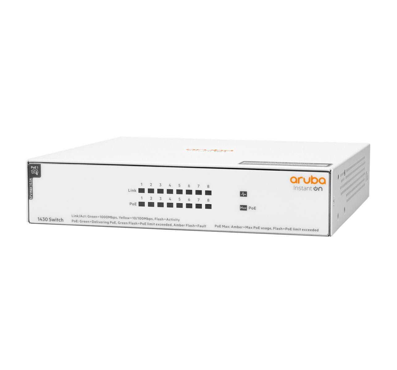HPE Aruba Networking Aruba Instant On 1430 8G Class4 PoE 64W Non gestito L2 Gigabit Ethernet (10/100/1000) Supporto Power over Ethernet (PoE) Bianco [R8R46A#ABB]