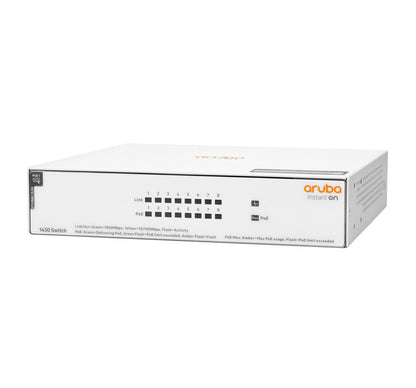 HPE Aruba Networking Aruba Instant On 1430 8G Class4 PoE 64W Non gestito L2 Gigabit Ethernet (10/100/1000) Supporto Power over Ethernet (PoE) Bianco [R8R46A#ABB]