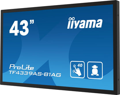 iiyama TF4339AS-B1AG visualizzatore di messaggi Pannello piatto per segnaletica digitale 108 cm (42.5") LED 500 cd/m 4K Ultra HD Nero Touch screen Processore integrato Android 24/7 [TF4339AS-B1AG]