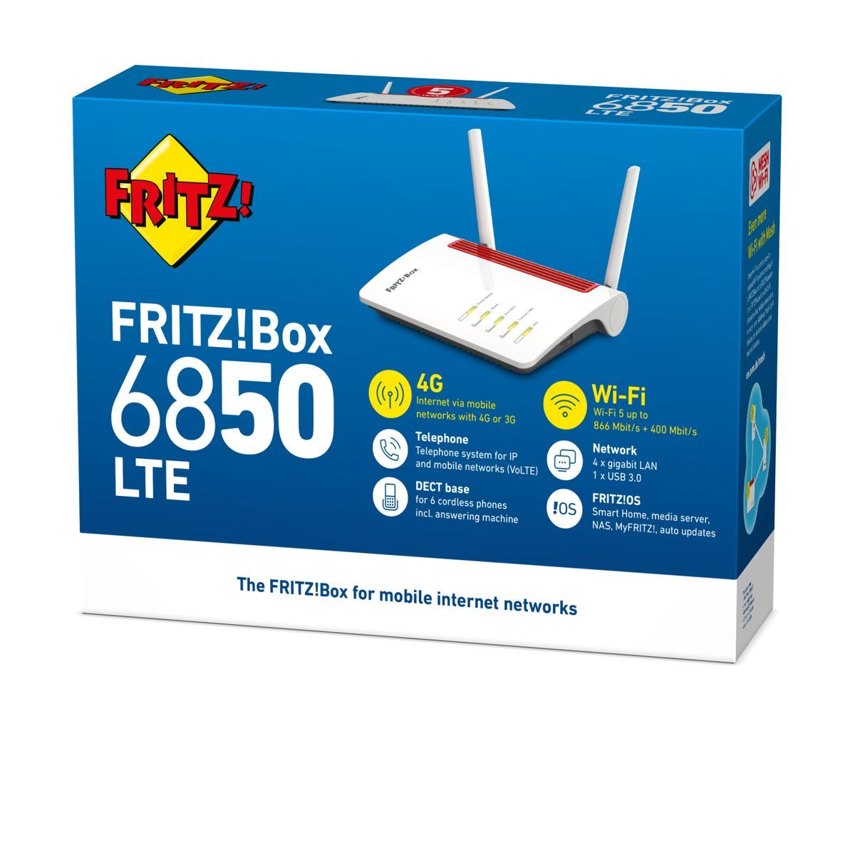 FRITZ!Box 6850 LTE router wireless Gigabit Ethernet Dual-band (2.4 GHz/5 GHz) 4G Rosso, Bianco [20002926]