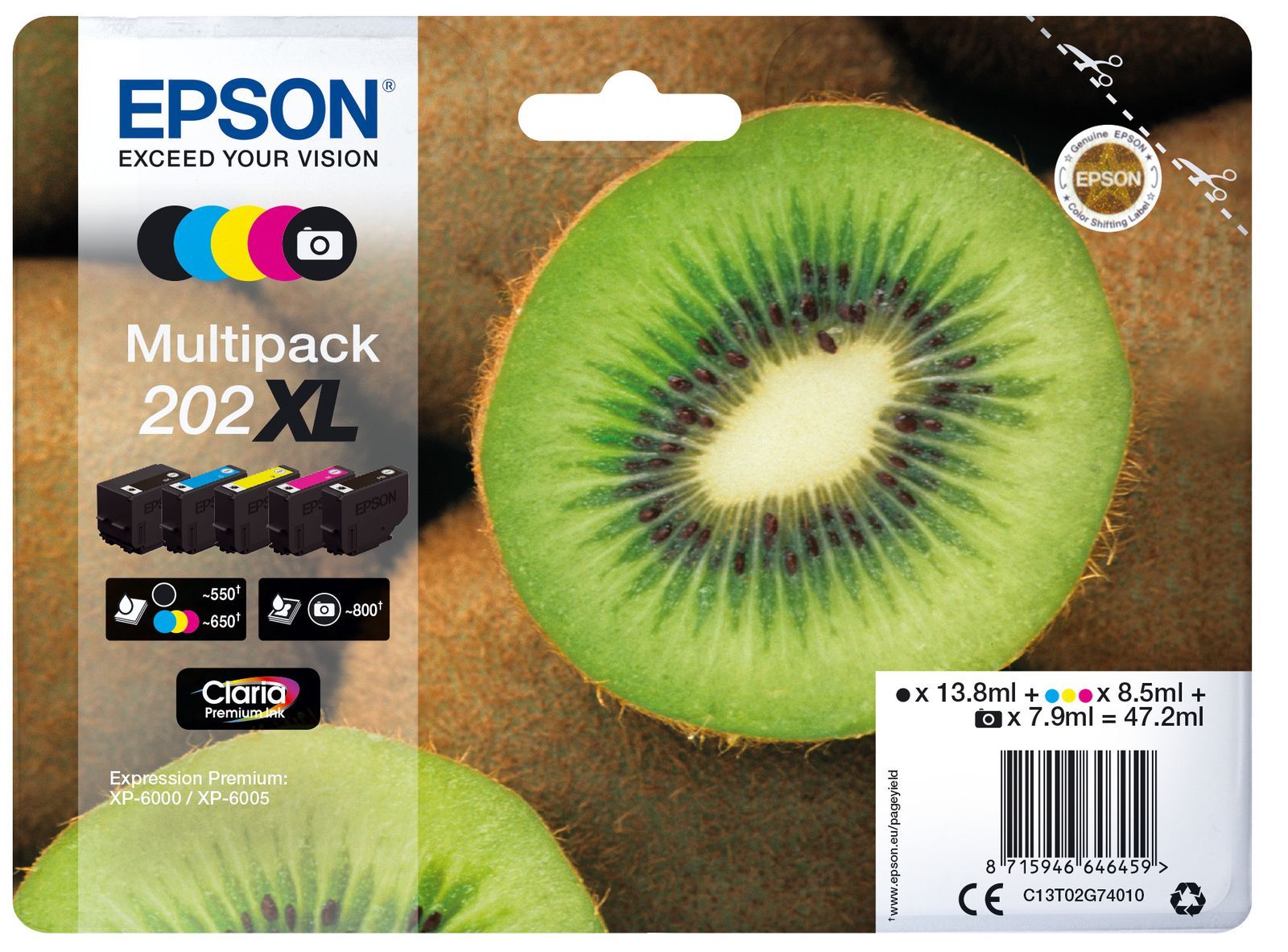 Epson Kiwi Multipack 5-colours 202XL Claria Premium Ink [C13T02G74010]