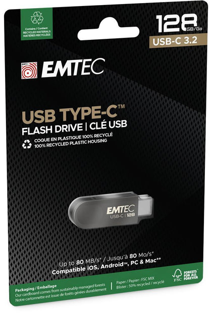 Emtec C280 unità flash USB 128 GB USB tipo-C 3.2 Gen 1 (3.1 Gen 1) Nero [ECMMD128GC283]