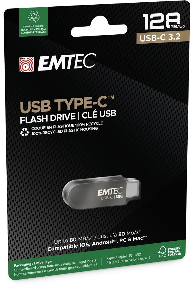 Emtec C280 unità flash USB 128 GB USB tipo-C 3.2 Gen 1 (3.1 Gen 1) Nero [ECMMD128GC283]