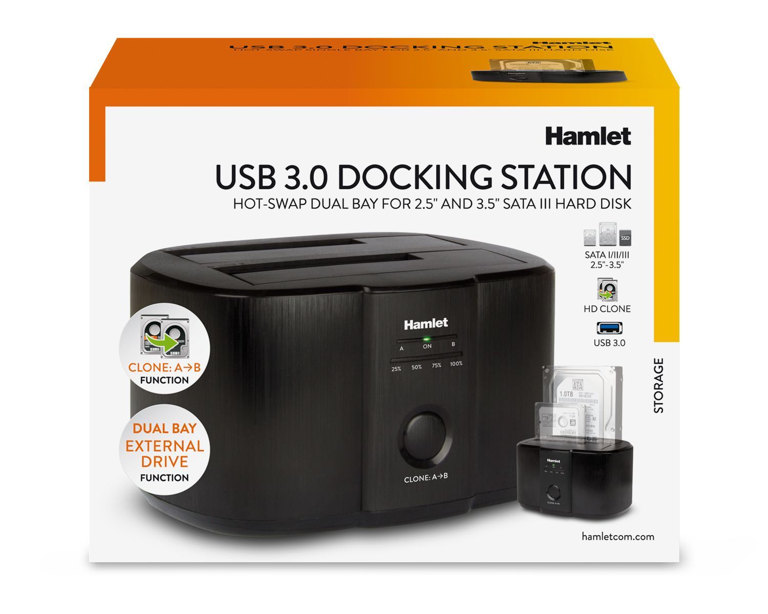 Hamlet USB 3.0 Docking Station per hard disk sata da 2,5'' o 3,5'' usb 3.0 [HXDD2535CLN]