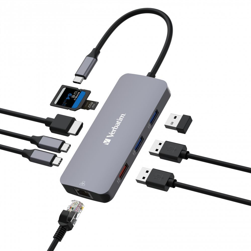 Verbatim CMH-09 USB tipo-C 10000 Mbit/s Argento [32152]