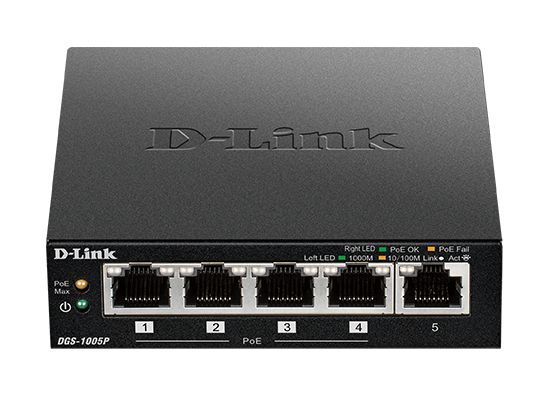 D-Link DGS-1005P/E switch di rete Non gestito L2 Gigabit Ethernet (10/100/1000) Supporto Power over Ethernet (PoE) Nero [DGS-1005P]