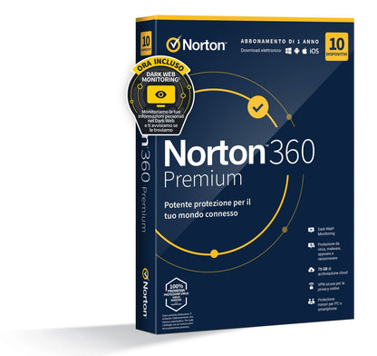Norton 360 Premium 2024 Antivirus per 10 dispositivi Licenza di 1 anno Secure VPN e Password Manager PC, Mac, tablet e smartphone [21429125]