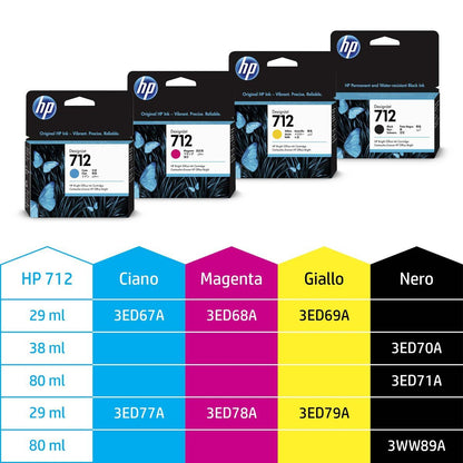 HP Cartuccia di inchiostro magenta originale DesignJet 712 da 29 ml [3ED68A]
