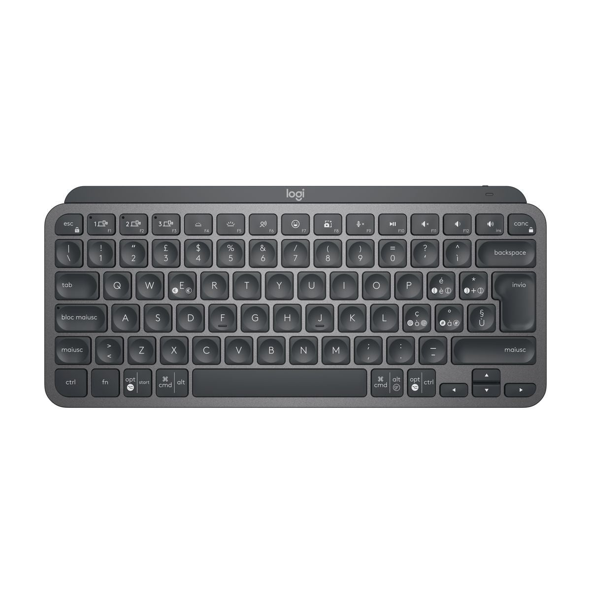 Logitech MX Keys Mini Tastiera Illuminata Wireless, Minimal, Compatta, Bluetooth, Retroilluminata, USB-C, Compatibile con Apple macOS, iOS, Windows, Linux, Android, in Metallo [920-010488]
