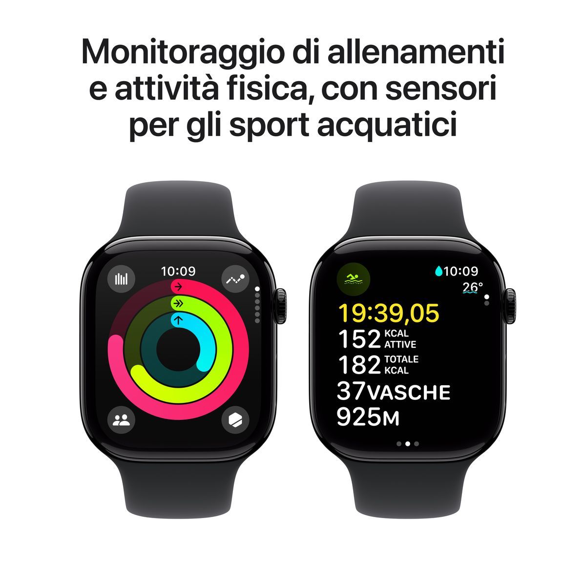 Apple Watch Series 10 Serie 10 GPS 46mm Cassa in Alluminio color Jet Black con Nero Sport Band - M/L [MWWQ3QL/A]
