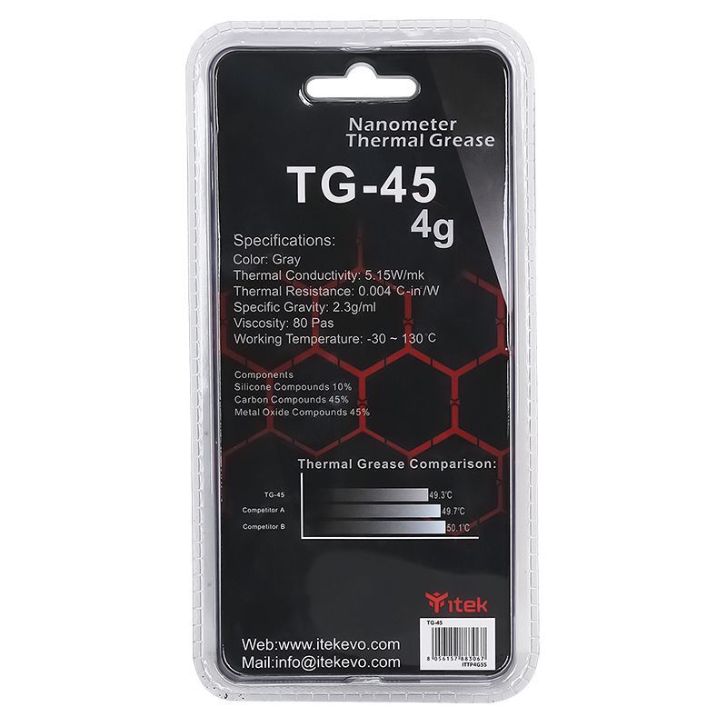 itek TG-45 compontente del dissipatore di calore Pasta termica 5,15 W/mK 4 g [ITTP4G5S]