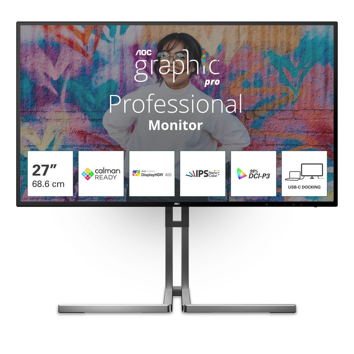 AOC MONITOR 27 IPS 16:9 4MS 350 CDM, USB-C, PIVOT, DP/2HDMI [U27U3CV]