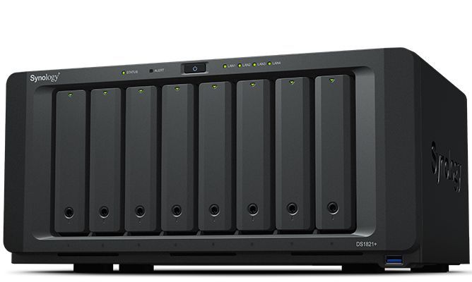 Synology DiskStation DS1821+ server NAS e di archiviazione Tower Ryzen Embedded V1500B 4 GB DDR4 0 TB DiskStation Manager Nero [DS1821+]