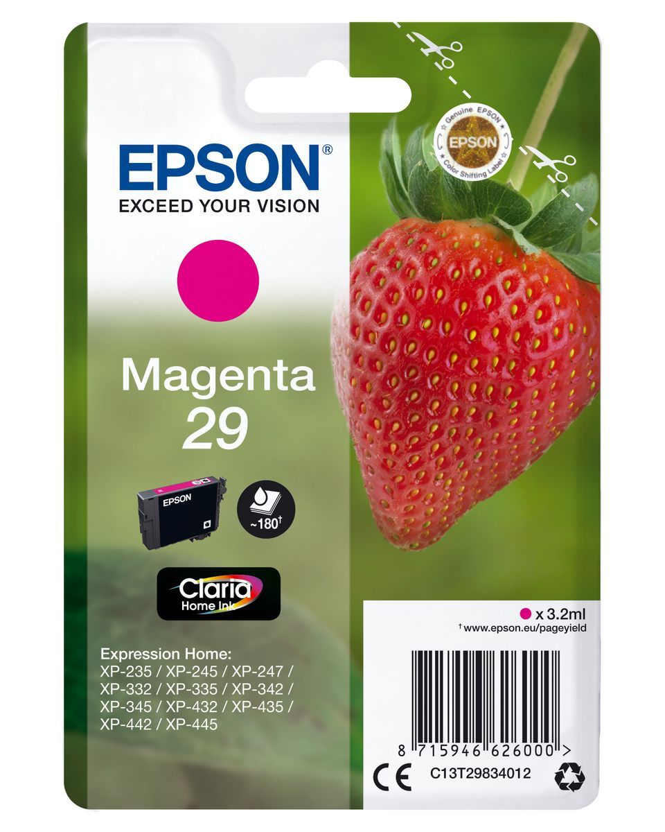Epson Strawberry Singlepack Magenta 29 Claria Home Ink [C13T29834012]