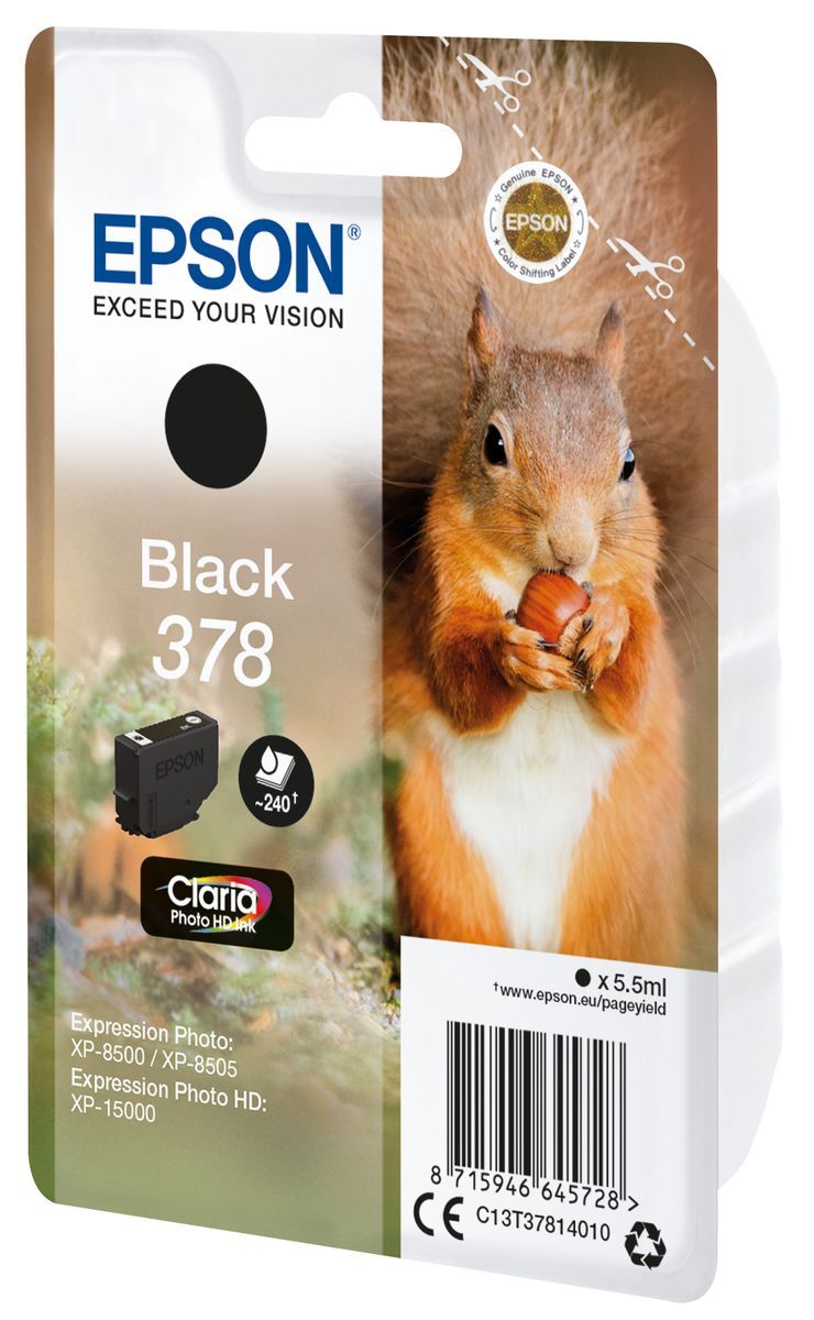 Epson Squirrel Singlepack Black 378 Claria Photo HD Ink [C13T37814010]