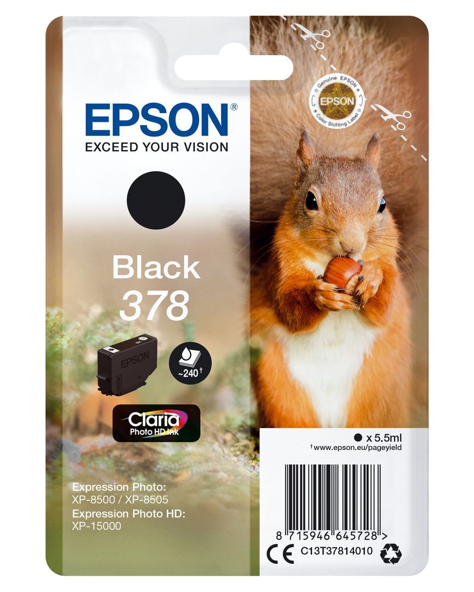 Epson Squirrel Singlepack Black 378 Claria Photo HD Ink [C13T37814010]