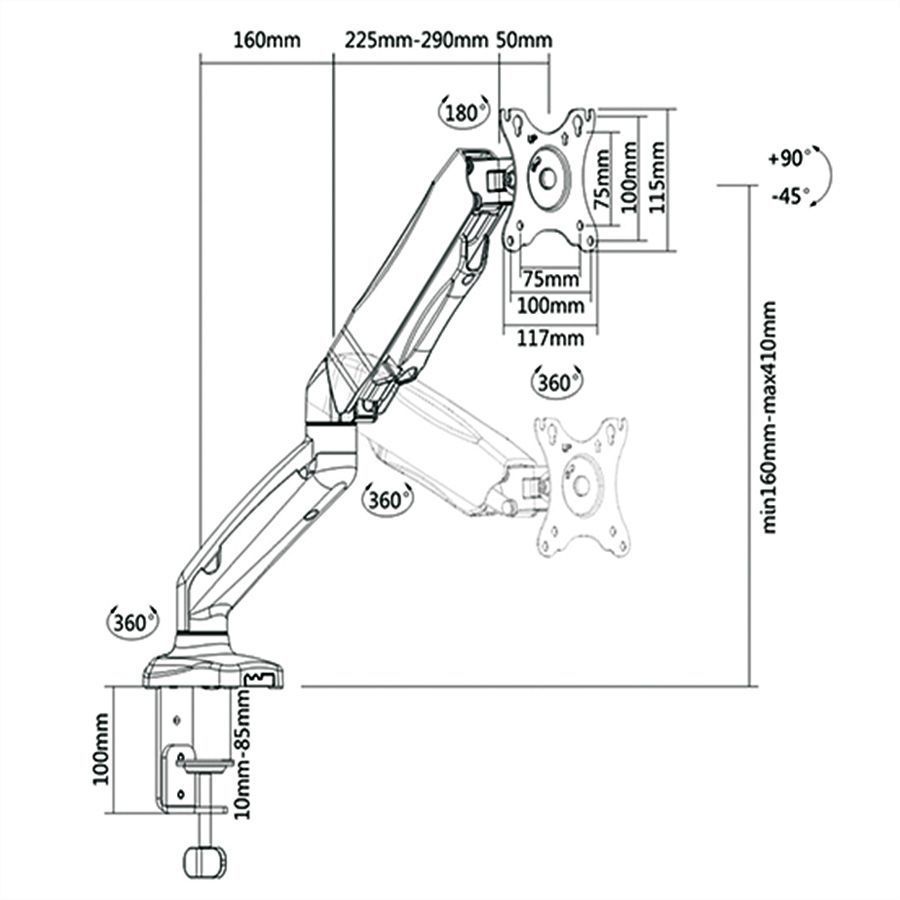 ITB RO17.99.1155 supporto da tavolo per Tv a schermo piatto 68,6 cm (27") Morsa Nero [RO17.99.1155]