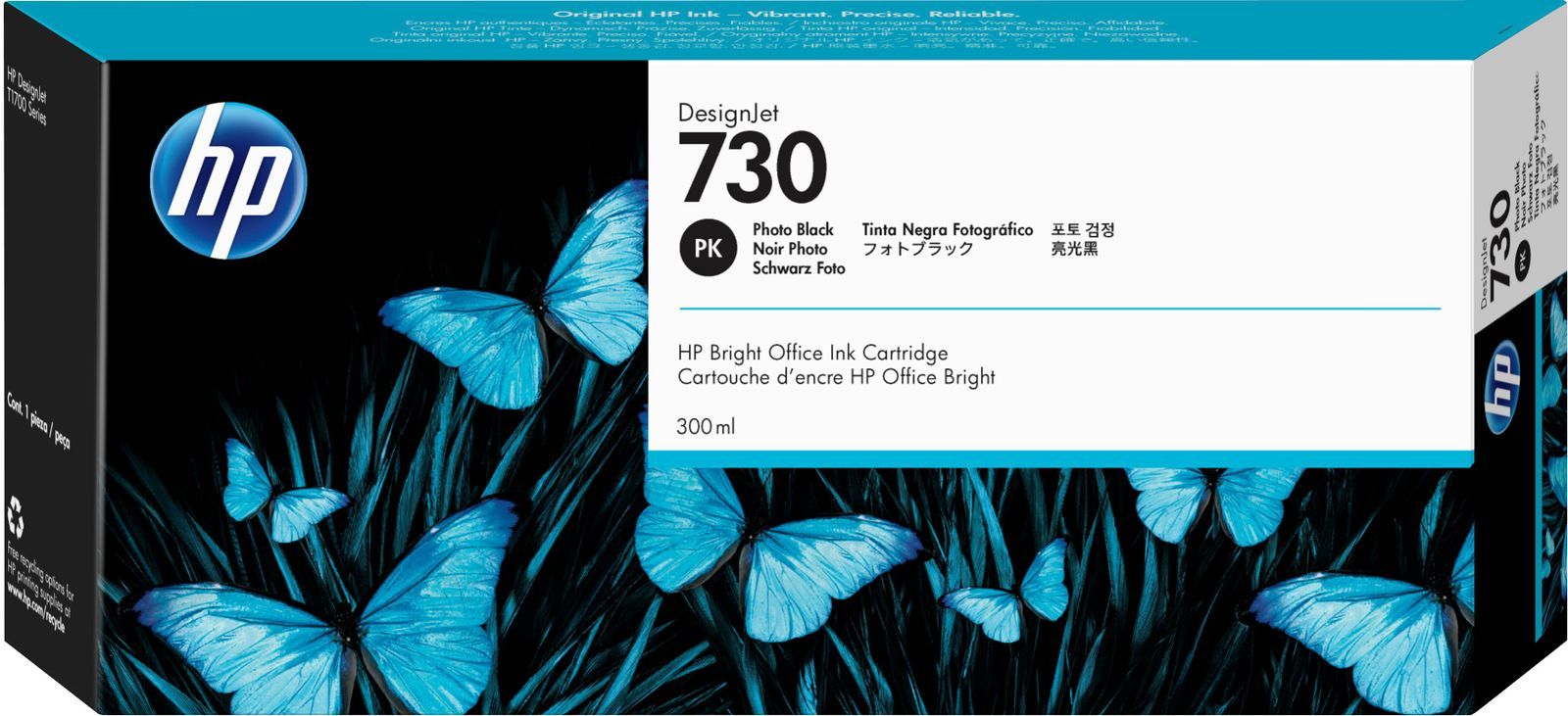 HP Cartuccia di inchiostro nero fotografico DesignJet 730 da 300 ml [P2V73A]