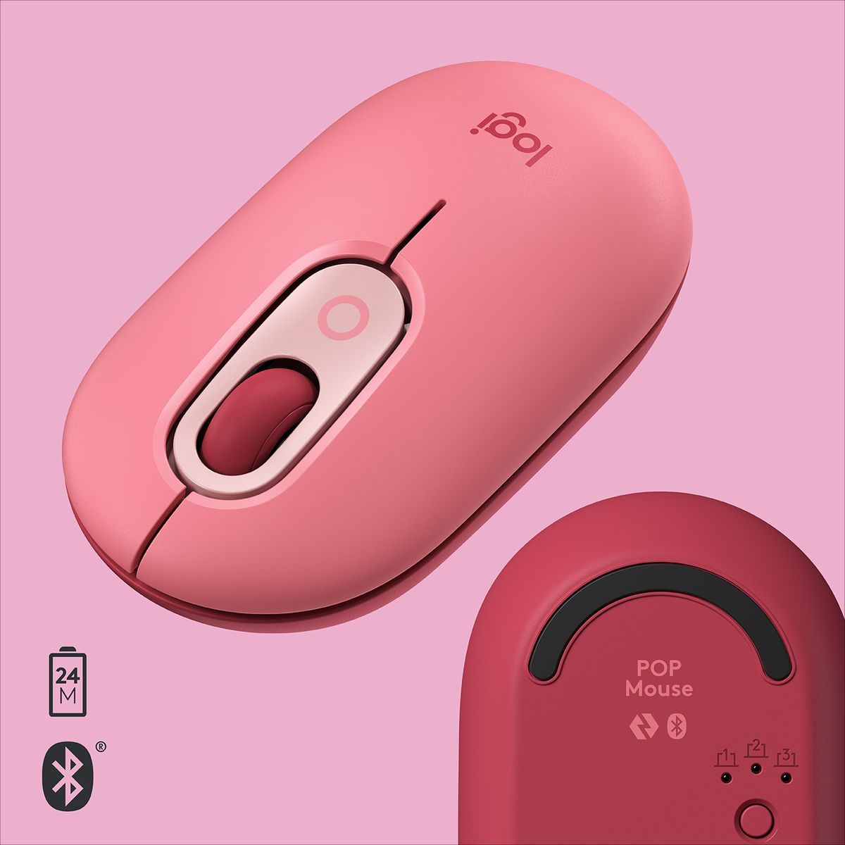 Logitech POP Mouse Wireless con Emoji personalizzabili, Tecnologia SilentTouch, Precisione e Velocità, Design Compatto, Bluetooth, USB, Multidispositivo, Compatibile OS - Heartbreaker [910-006548]