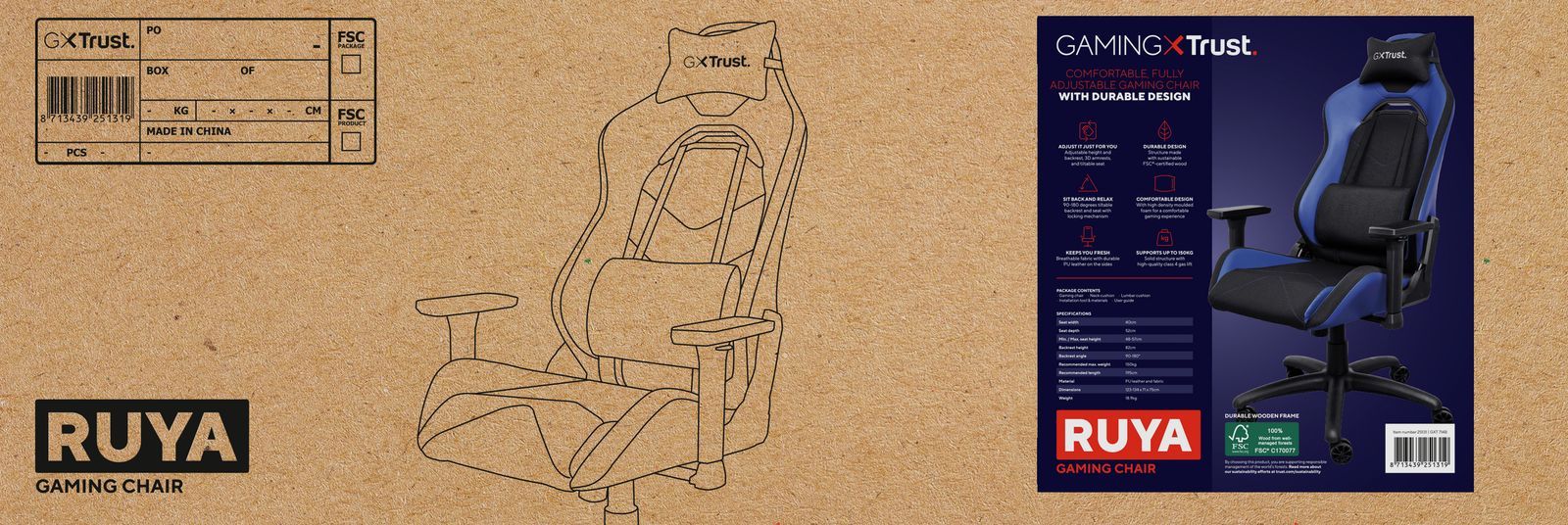 Trust GXT 714 RUYA Sedia per gaming universale Nero, Blu [25131-TRUST]