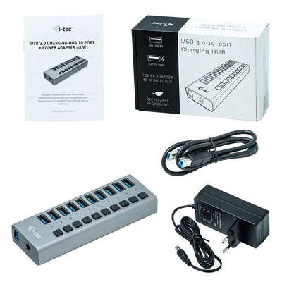i-tec U3CHARGEHUB10 Caricabatterie per dispositivi mobili Universale Grigio AC Ricarica rapida Interno [U3CHARGEHUB10]