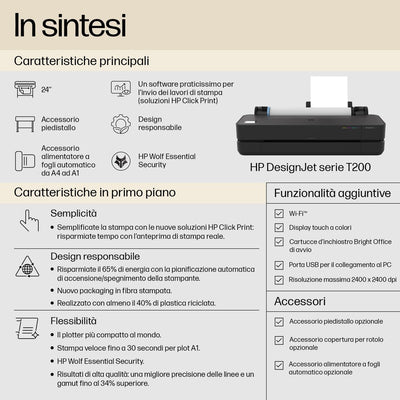 HP PLOTTER DESIGNJET T250 24 A1, GLAN, WIFI, TAGLIERINA AUTOMATICA [5HB06D]